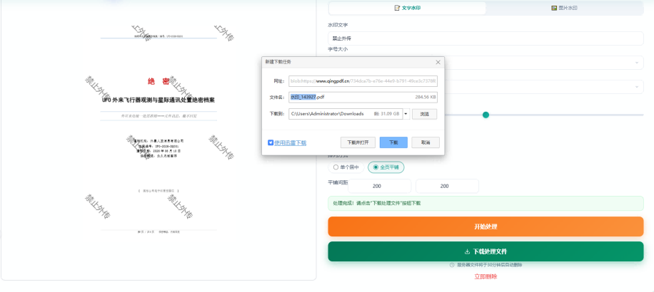 PDF加水印第5步 - 确认效果后添加水印并下载文件